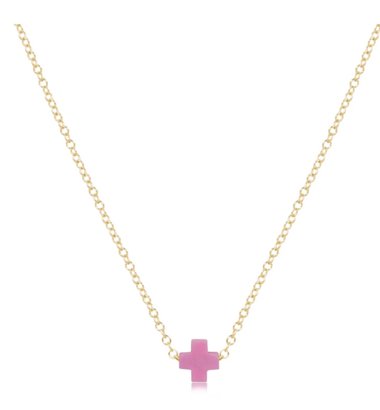 16" Necklace Gold - Signature Cross Small-Bright Pink