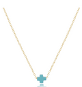 16" Necklace Gold - Signature Cross Small-Turquoise