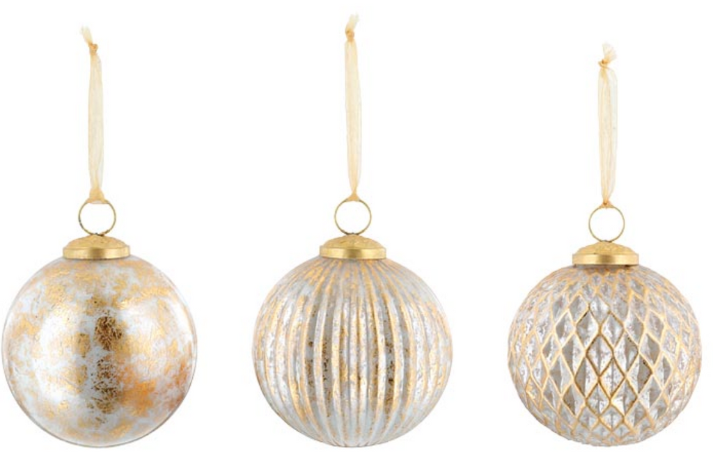 WHITE GLASS ORNAMENT GOLD ACCENTS