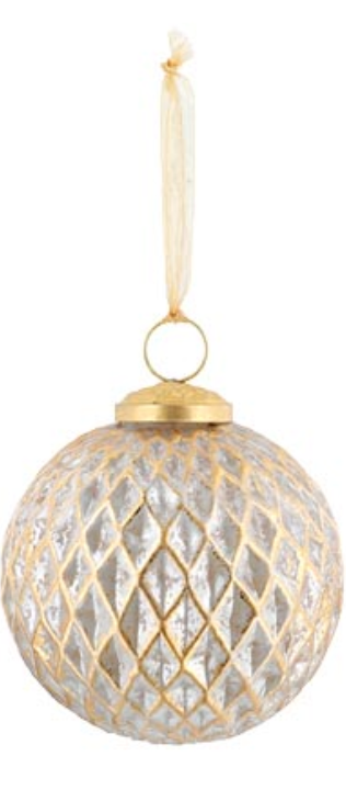 WHITE GLASS ORNAMENT GOLD ACCENTS