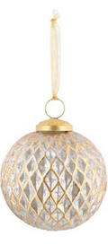 WHITE GLASS ORNAMENT GOLD ACCENTS