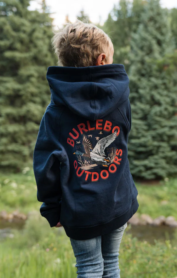 Fleece Hoodie - Old School Duck Hunt - Navy-Youth