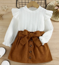 Ruffled Top & Belted Skirt-3pc set