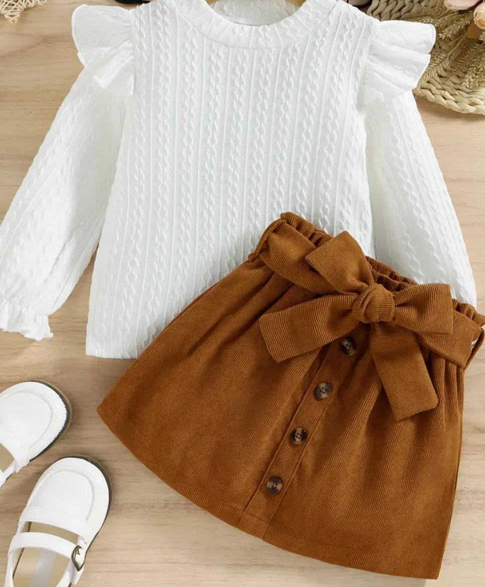 Ruffled Top & Belted Skirt-3pc set