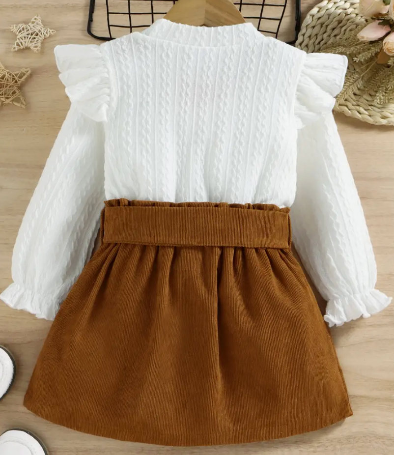 Ruffled Top & Belted Skirt-3pc set