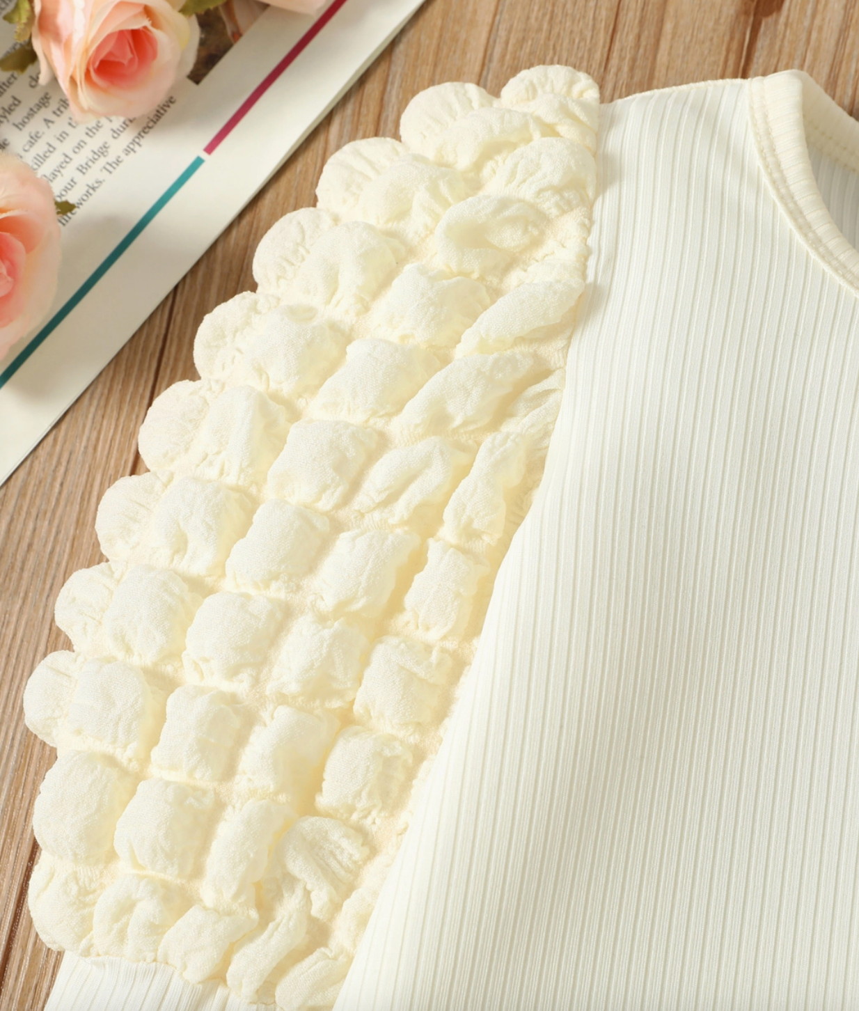 Ribbed Long Puff-Sleeve Top