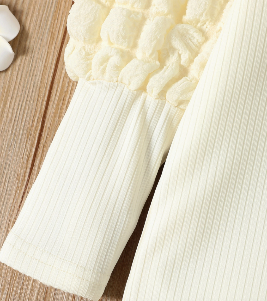 Ribbed Long Puff-Sleeve Top