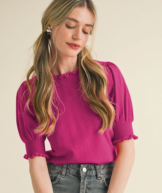 Ruffle Trim Puff Sleeve Sweater