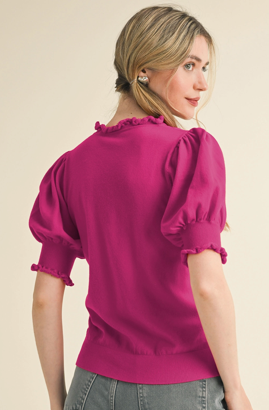Ruffle Trim Puff Sleeve Sweater