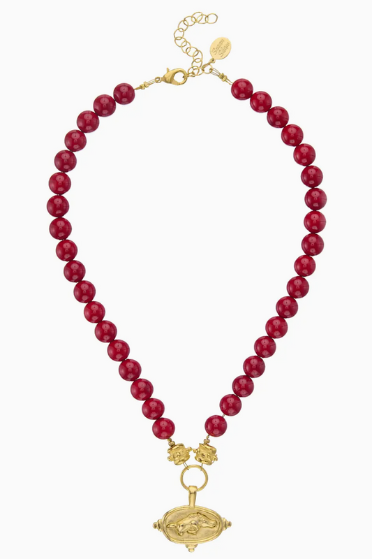 Wild Boar Intaglio On Red Coral Necklace