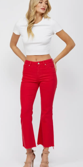 High Rise Ankle Flare-Red