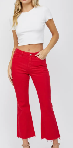 High Rise Ankle Flare-Red