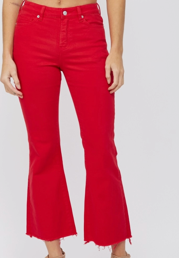 High Rise Ankle Flare-Red