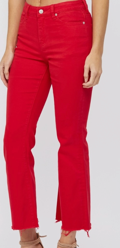 High Rise Ankle Flare-Red