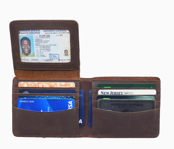 Leather Wallet with Flap Out Id Window