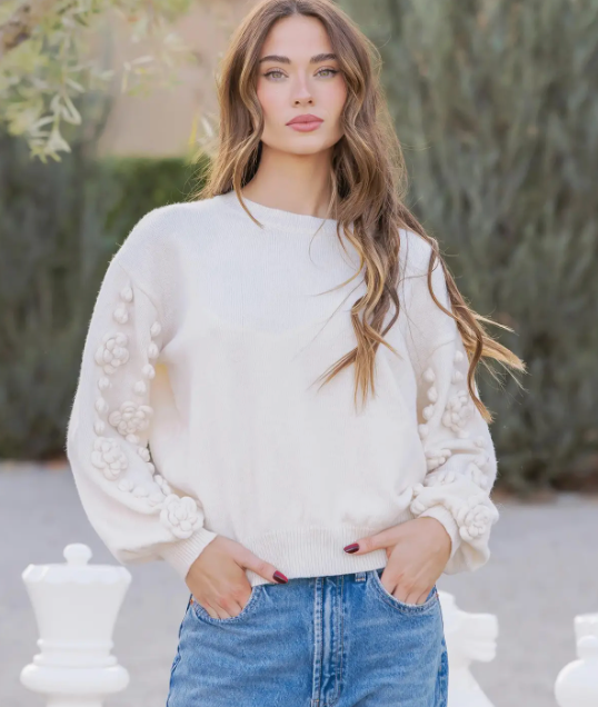 Flower Corsage Knitted Sweater