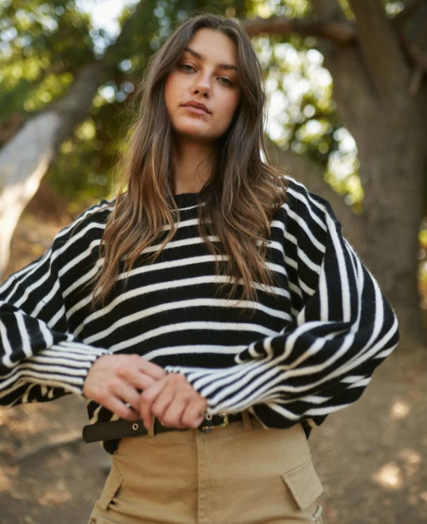 Stripe Puff Sleeve Sweater