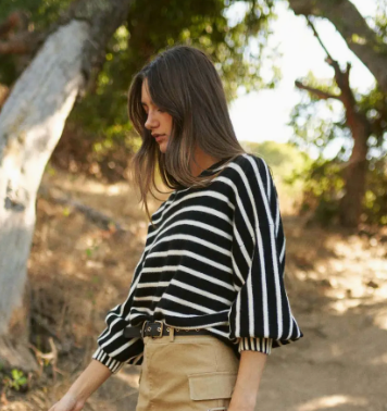 Stripe Puff Sleeve Sweater