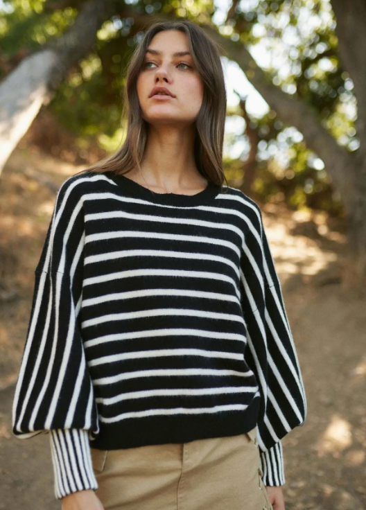 Stripe Puff Sleeve Sweater