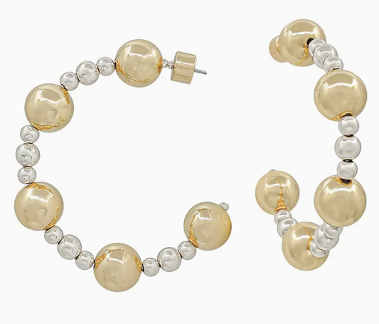 Silver Beaded with Gold 10mm 2" Hoop Earring