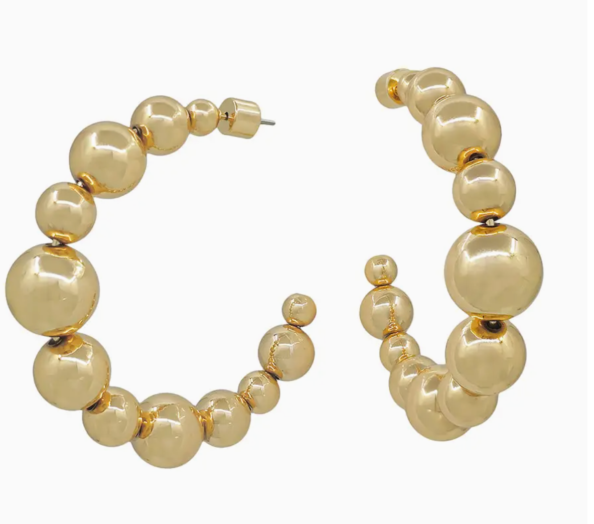 Gold Graduated 2" Beaded Hoop Earring