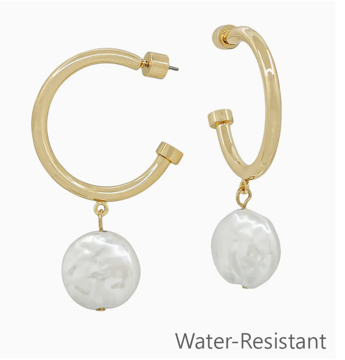 2" Gold Hoop with Flat Pearl Drop Earring