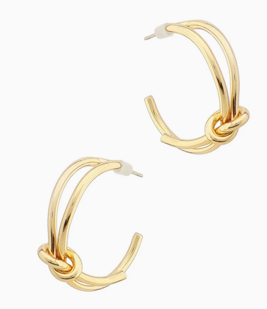 Gold Knotted 1" Hoop Earrings