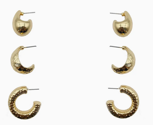 Gold Set of 3 Hoop Earrings
