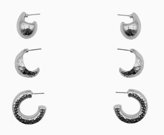 Silver Set of 3 Hoop Earrings