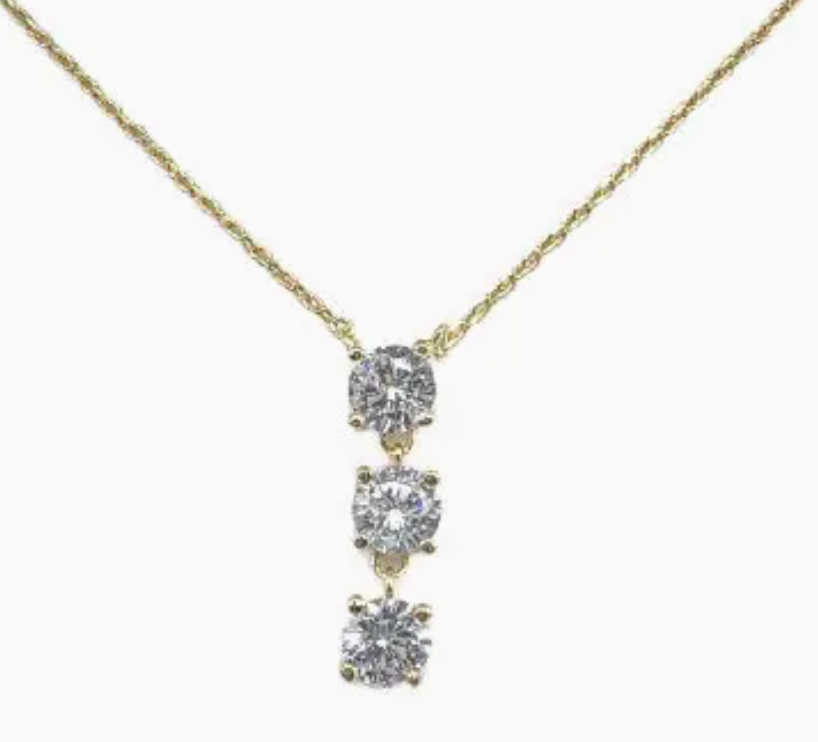 Gold Triple Cz Drop 16"-18" Necklace