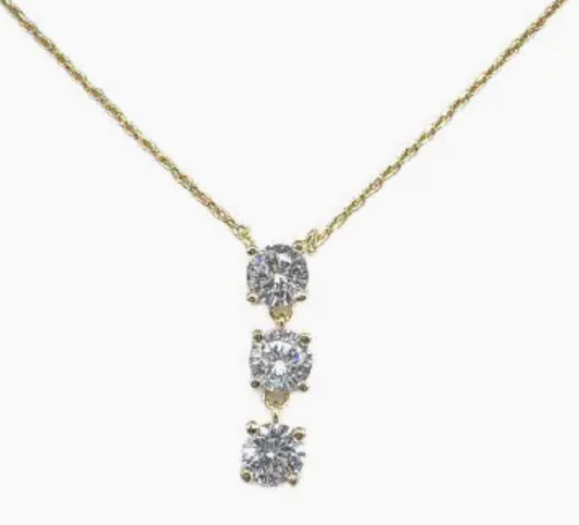 Gold Triple Cz Drop 16"-18" Necklace