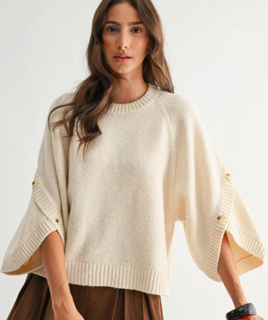 Button Sleeve Knit Pullover