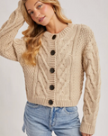 Button Front Cable Knit Sweater Cardigan