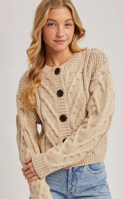 Button Front Cable Knit Sweater Cardigan