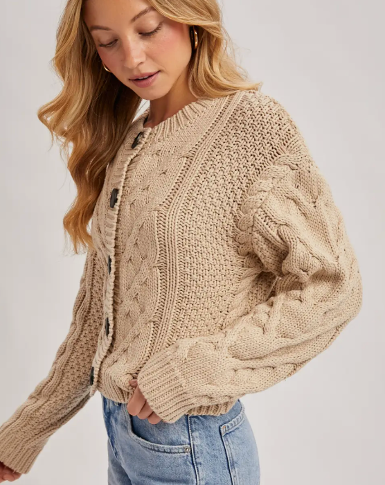 Button Front Cable Knit Sweater Cardigan