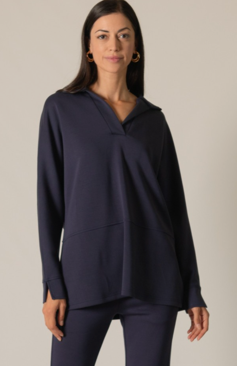 Scuba Butter Modal Collared Long Sleeve Top
