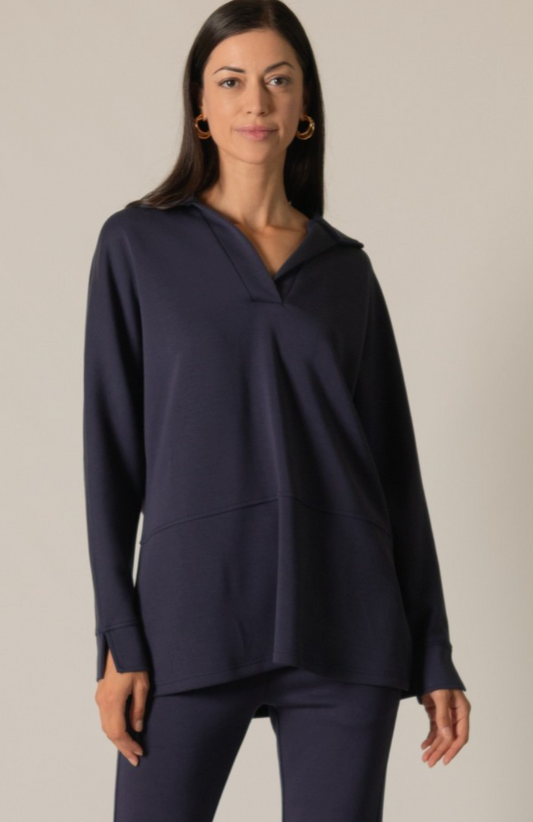 Scuba Butter Modal Collared Long Sleeve Top