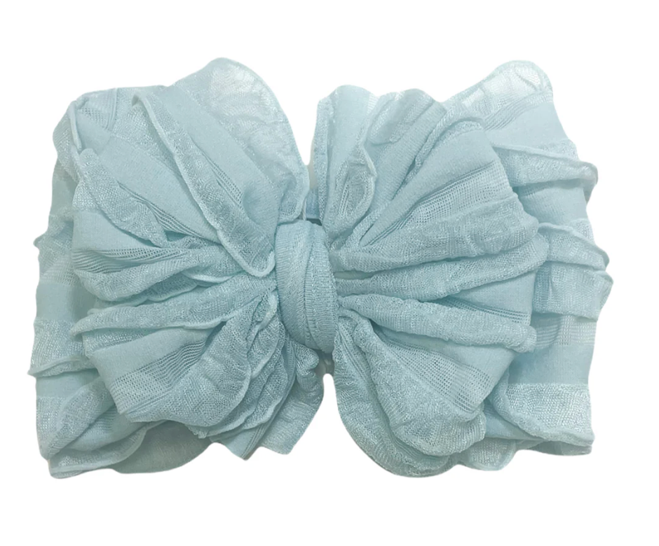 Ruffled Headband Bow - Baby Blue