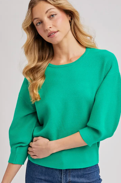 Puffed 3/4 Sleeved Knit Sweater Top