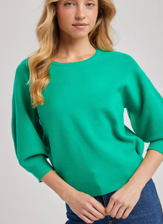 Puffed 3/4 Sleeved Knit Sweater Top