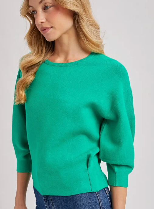 Puffed 3/4 Sleeved Knit Sweater Top