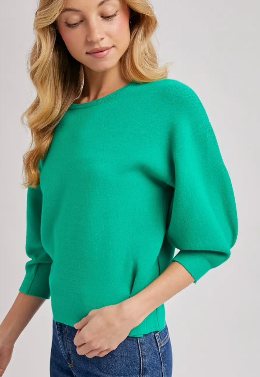 Puffed 3/4 Sleeved Knit Sweater Top