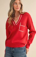 Ribbed Collared Pullover Sweater