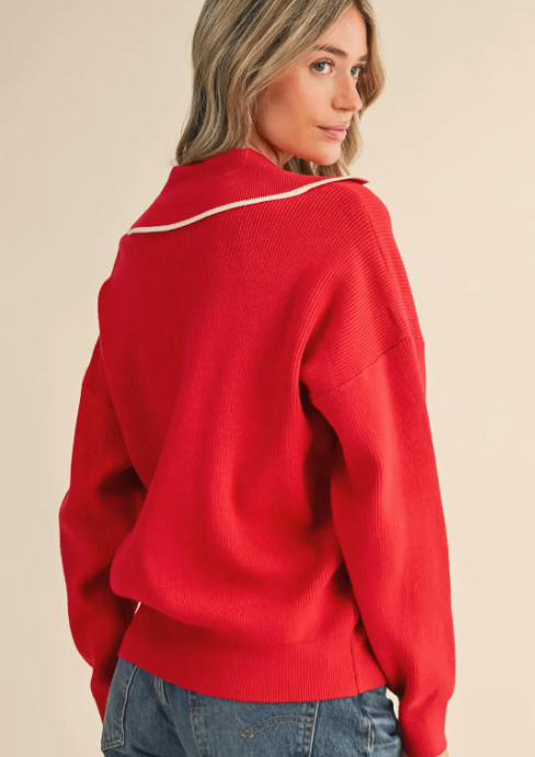 Ribbed Collared Pullover Sweater