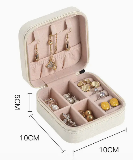 Mini Leather Travel Jewelry Case-White
