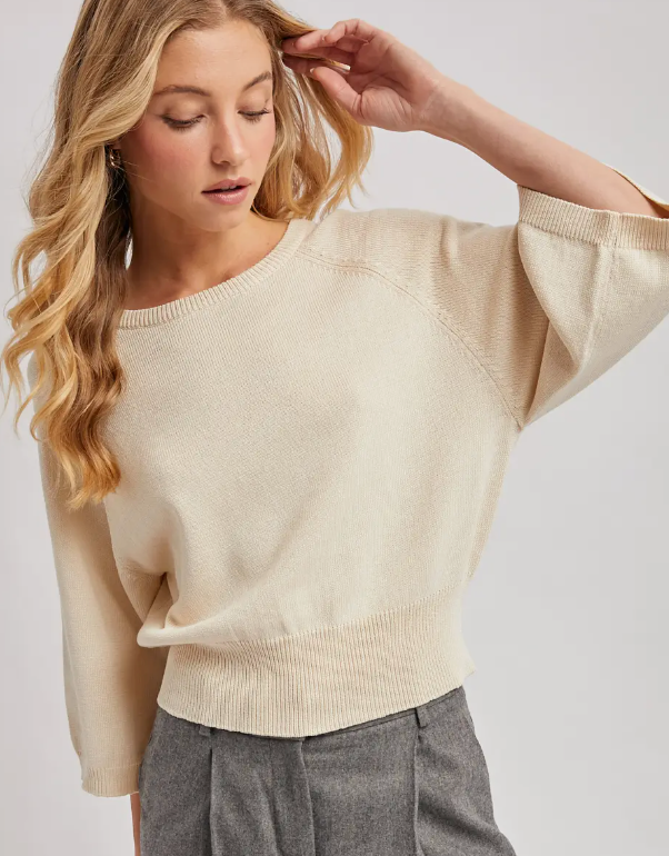 Wide Sleeved Crew Neck Knit Pullover
