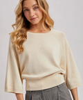 Wide Sleeved Crew Neck Knit Pullover