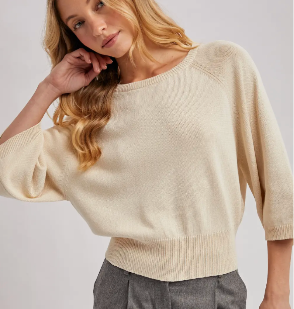 Wide Sleeved Crew Neck Knit Pullover