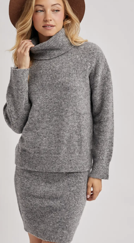 Turtleneck Knit Sweater & Mini Skirt Set