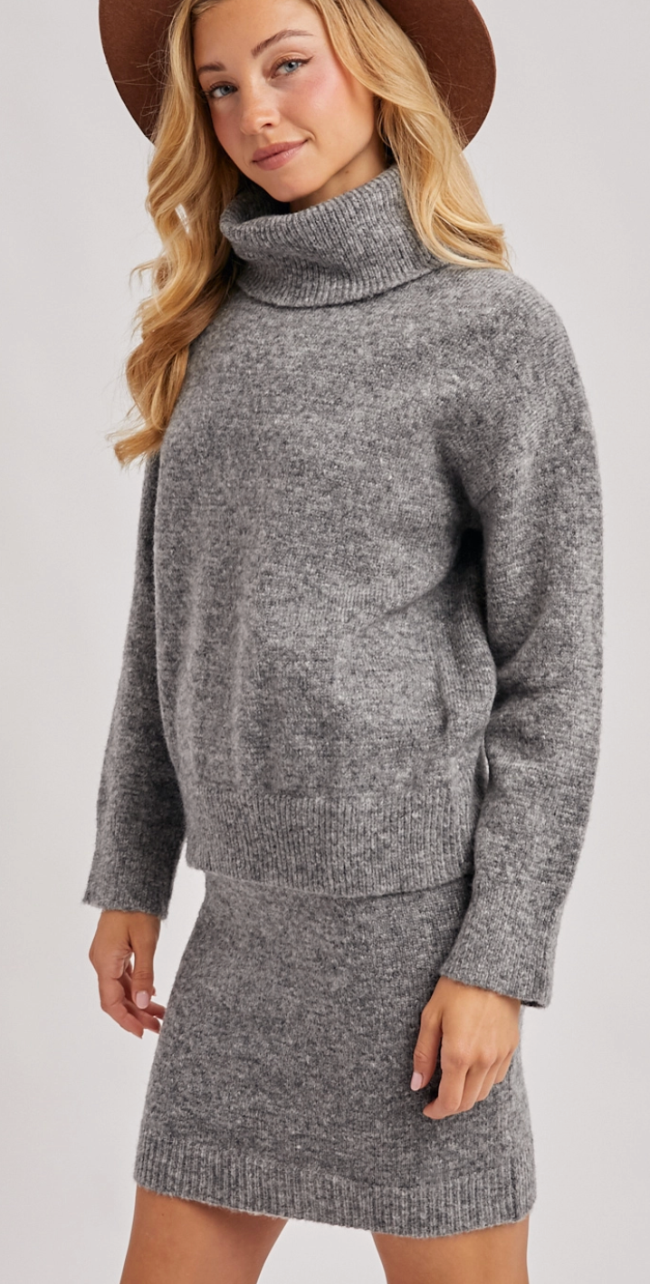 Turtleneck Knit Sweater & Mini Skirt Set